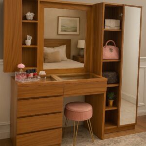 Tocador Con Banca Minimalista Nogal Claro