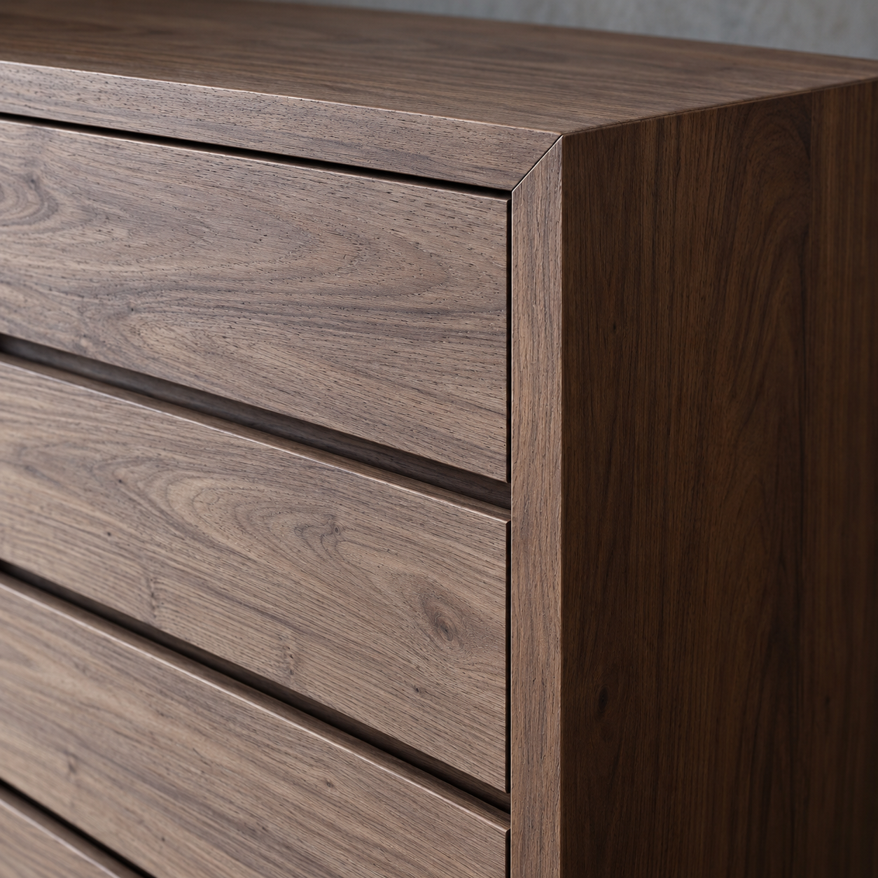 05.webp Detalle de veta, poros y unión a inglete de la Cajonera CANDY de madera