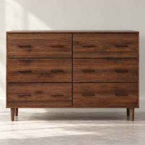 Cajonera NITELMA de madera con 6 cajones y patas de madera en vista frontal