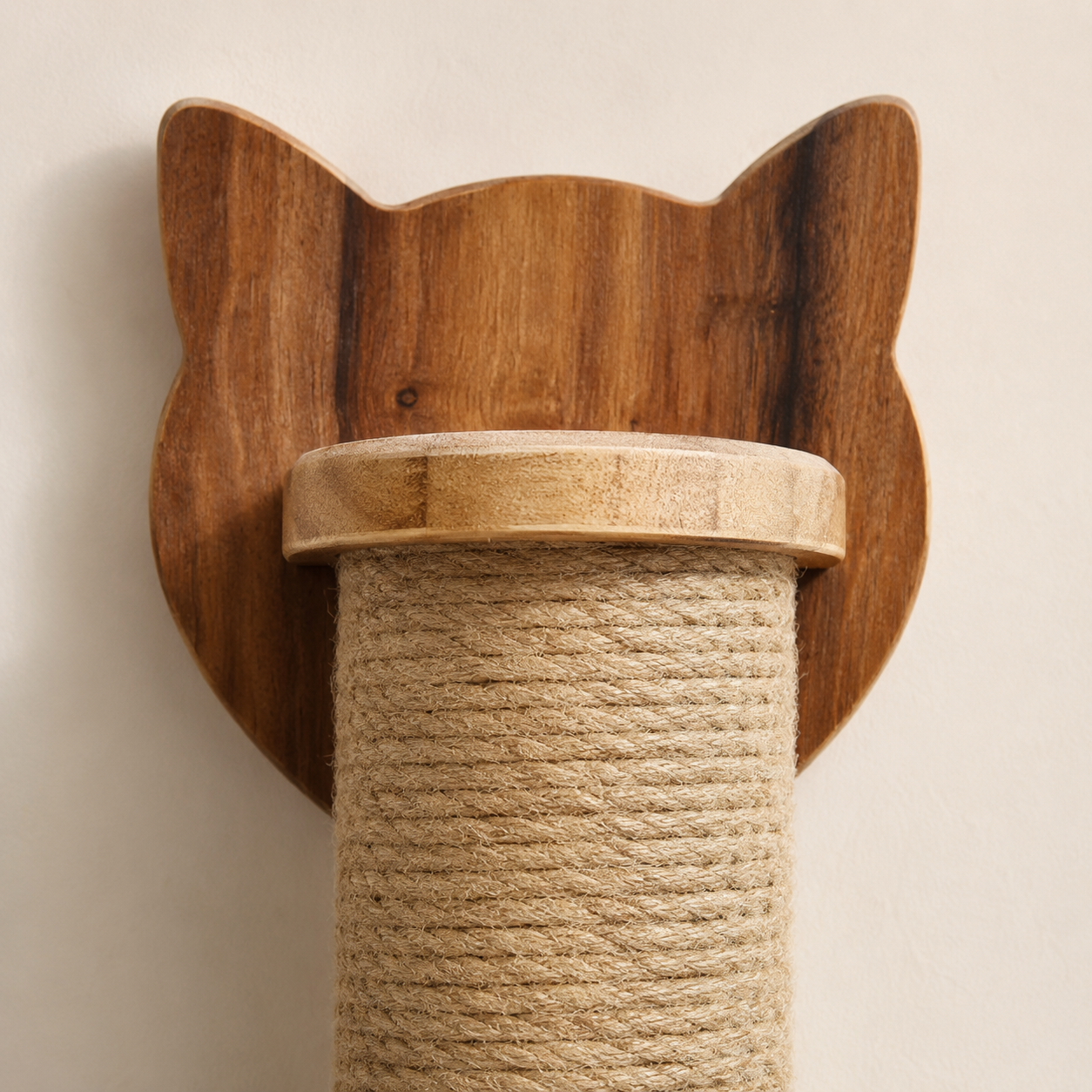 Detalle de madera de parota auténtica y cuerda de sisal natural beige
