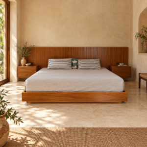 Recámara TEKOM completa de madera en habitación contemporánea con luz natural
